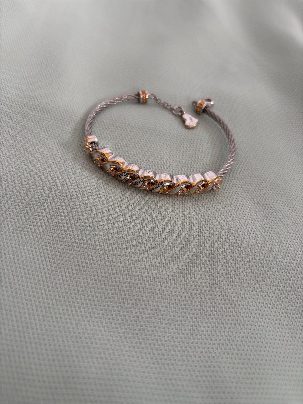 Two-Tone Gold and Silver Cable Bracelet with Crystal Accents